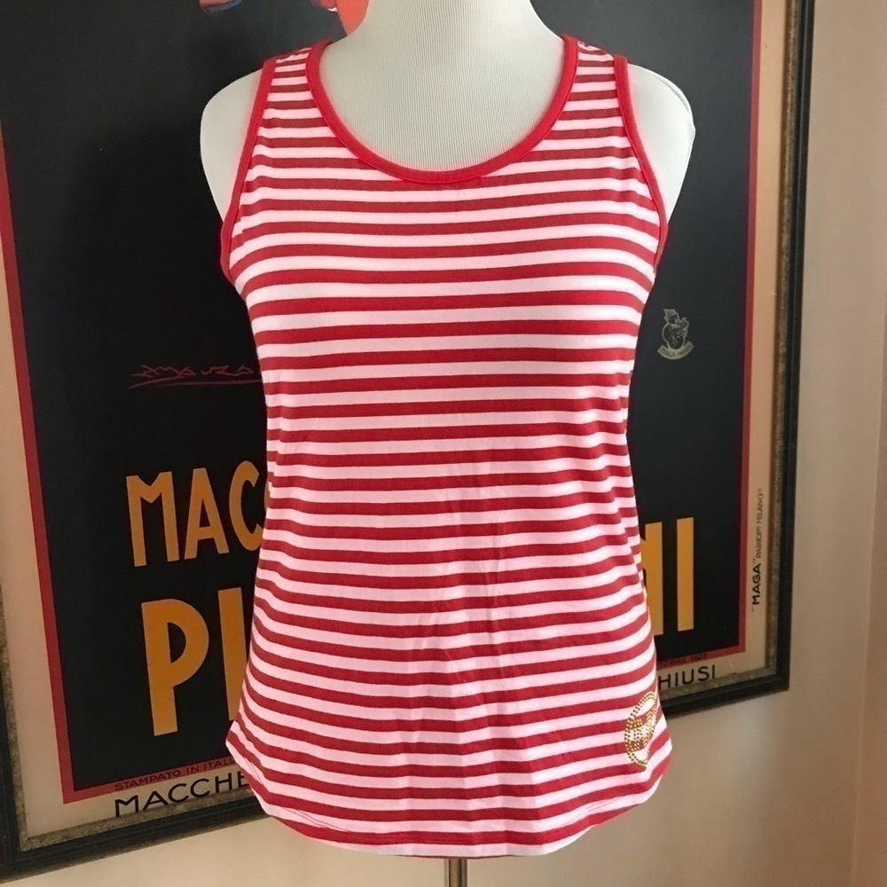 Michael MK: Coral Reef and White Striped Basic Tank New With Tags Size Large